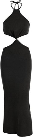 ZAFUL Women's Spaghetti Strap Bodycon Dress, Sexy Slit Sleeveless Slinky Long Dress for Party Club Cocktail (Black-Halter Knit, Small) at Amazon Women’s Clothing store