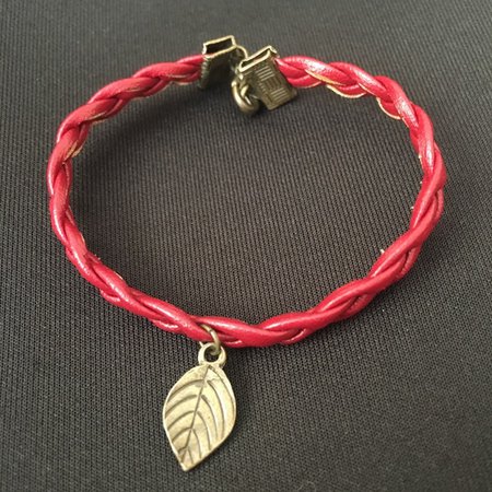 Jewelry | Red Braided Leather Bracelet W Leaf Feather Charm | Poshmark