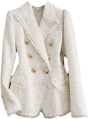 Amazon.com: CJQJPNZ Autumn Winter Turn-Down Collar Tweed Small Fragrance Coat Round Neck Double-Breasted Women Jacket Female : Clothing, Shoes & Jewelry