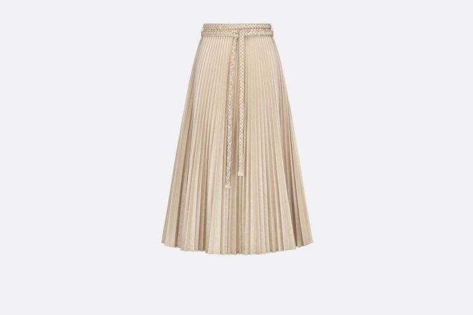 Mid-Length Pleated Skirt Gold-Tone Cotton Denim | DIOR