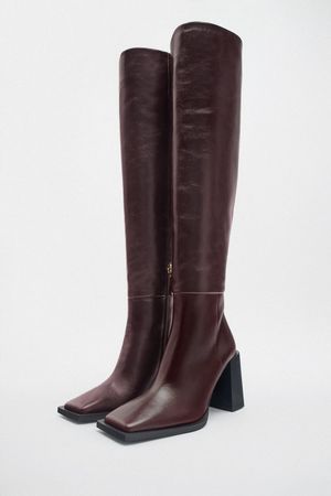 OVER THE KNEE HEELED LEATHER BOOTS - Brown | ZARA United States