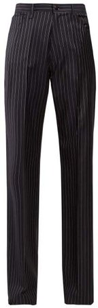 High Rise Striped Trousers - Womens - Navy Stripe
