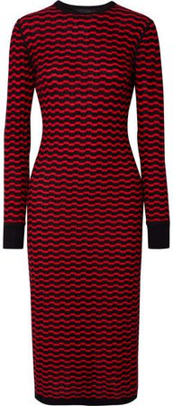 Striped Merino Wool Midi Dress - Red
