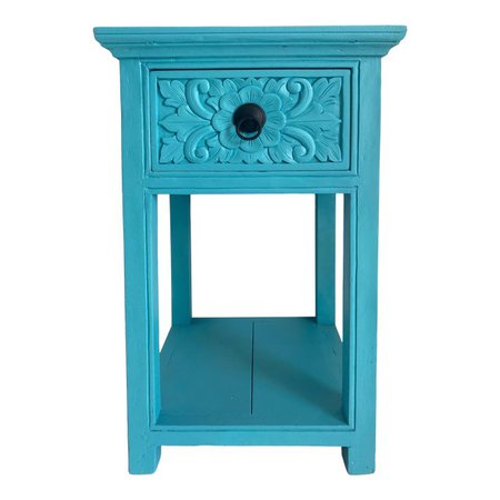 Vintage Turquoise Lacquered Single Drawer End Table | Chairish