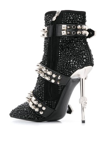 Black Philipp Plein Crystal Buckled Boots | Farfetch.com