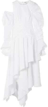 Cutout Ruffled Cotton And Linen-blend Maxi Dress - White