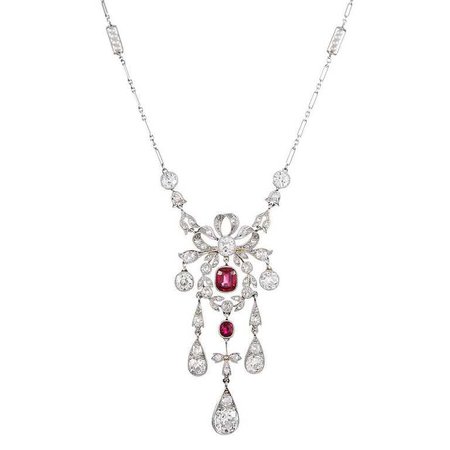 Edwardian Burma No Heat Ruby and Diamond Necklace For Sale at 1stdibs