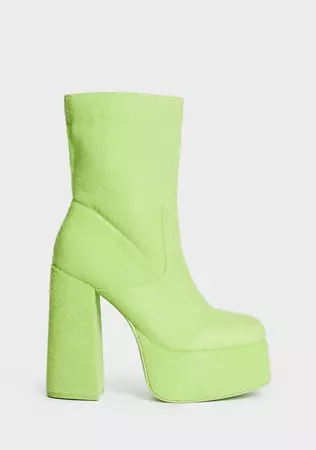 Koi Footwear Teletubbies Fuzzy Velour Platform Boots - Green – Dolls Kill