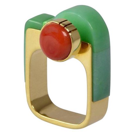 Giopato & Coombes | #inspiration Modernist Ring by Richard Chavez #Turquoise #Coral #Gold #1stdibs