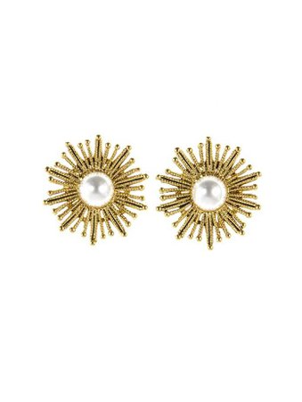 Pearl Sun Star Button Earrings - Fashion Jewelry - Oscar de la Renta