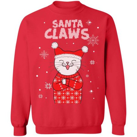 Santa Claws Cute Cat Ugly Christmas Sweater Hoodie Ls - Q-Finder Trending Design T Shirt