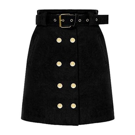 Generic Women's Fall Double Breasted Suede High-waisted Bodycon Mini Skirt