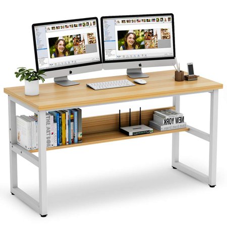 Tribesigns 47 Inches Computer Desk with Bookshelf Works as Office Desk Study Table Workstation for Home Office (47'', Cherry)
