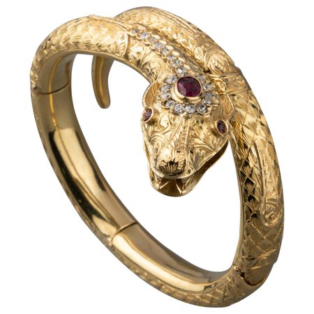 Gold Diamonds and Rubies Snake Bracelet For Sale at 1stDibs