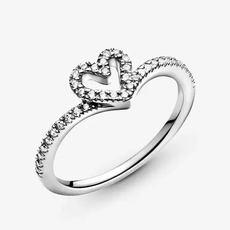 Sparkling Wishbone Heart Ring | Pandora GB