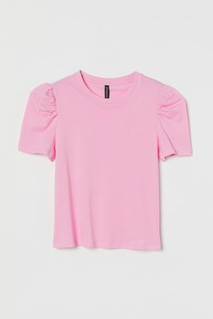 Puff-sleeved T-shirt - Light pink - Ladies | H&M US