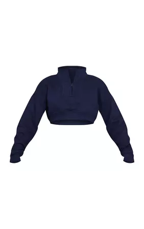 Midnight Blue Half Zip Cropped Sweatshirt | PrettyLittleThing USA