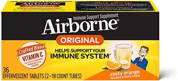 Amazon.com: Vitamin C 1000mg (per serving) - Airborne Zesty Orange Effervescent Tablets (36 count in a box), Gluten-Free Immune Support Supplement and High in Antioxidants: Health & Personal Care