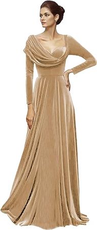Amazon.com: BONOYUER Long Sleeve Velvet Evening Dresses A-line Asymmetrical Neck Formal Wedding Guest Dress : Clothing, Shoes & Jewelry