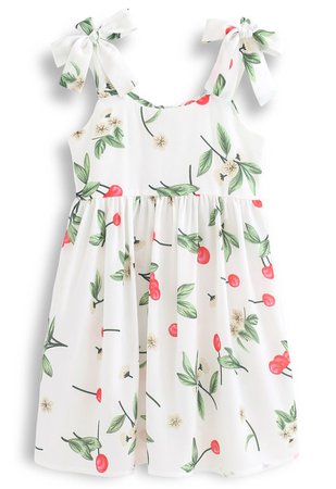 Cherry Print Tie Shoulder Midi Dress for Kids - Retro, Indie and Unique Fashion