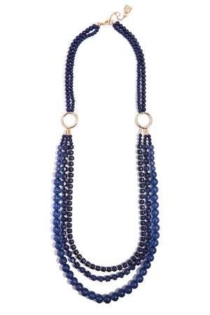 Long Layered Blue Beaded Necklace