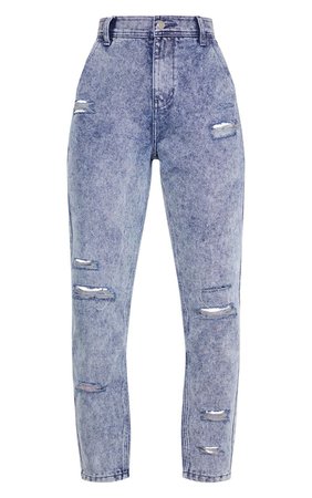Indigo Vintage Wash Distressed Denim Jeans | PrettyLittleThing