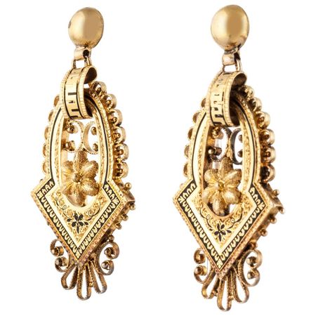 Victorian 14K Gold Dangle Earrings For Sale at 1stDibs | victorian earrings for sale