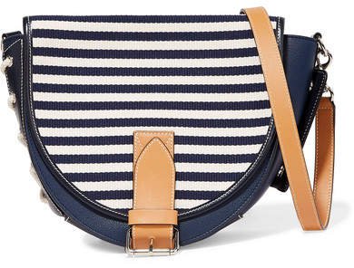 Bike Lace-up Leather And Canvas Shoulder Bag - Navy