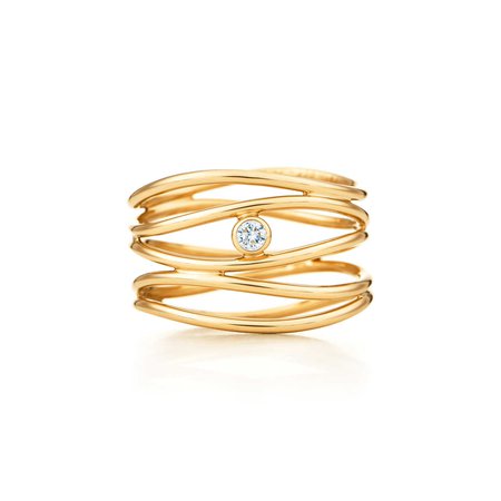 Elsa Peretti® Wave five-row diamond ring in 18k gold. | Tiffany & Co.