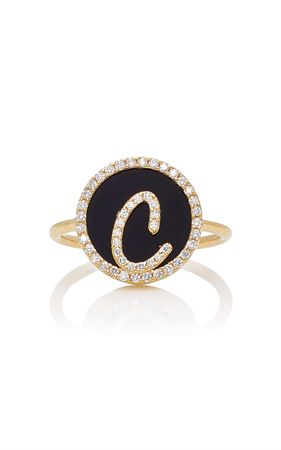 M'O Exclusive: Treasure Disk Roman Initial Ring With Onyx Gemstone by Names by Noush | Moda Operandi