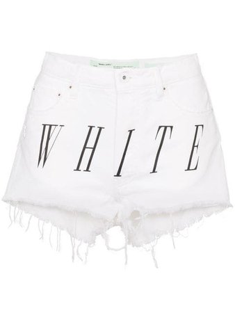 Off-White logo-print distressed denim shorts $421 - Buy SS19 Online - Fast Global Delivery, Price