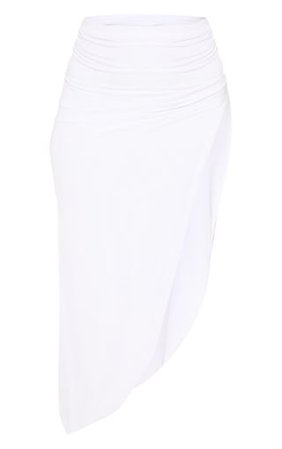 White Ruched Side Split Midaxi Skirt | Skirts | PrettyLittleThing