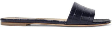 Franzine Croc-effect Leather Slides - Navy