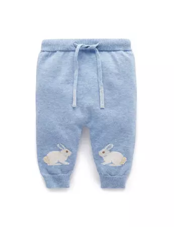 Blue Bunny Knit Leggings - Baby Leggings - Purebaby