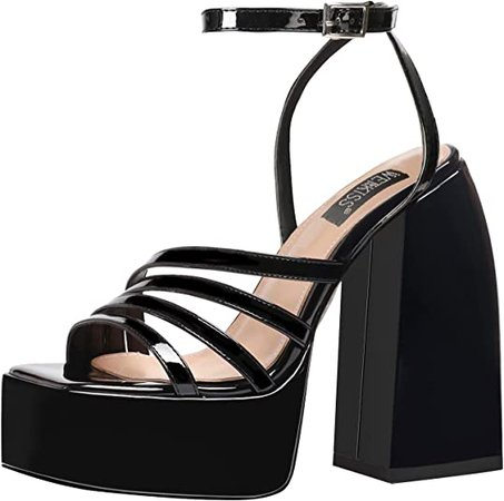 Amazon.com | WETKISS Platform Heels for Women, Chunky Heel Platform Strappy Sandals with Square Open Toe | Heeled Sandals