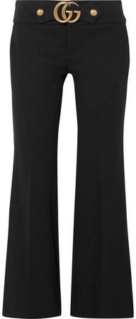 Embellished Stretch-crepe Flared Pants - Black