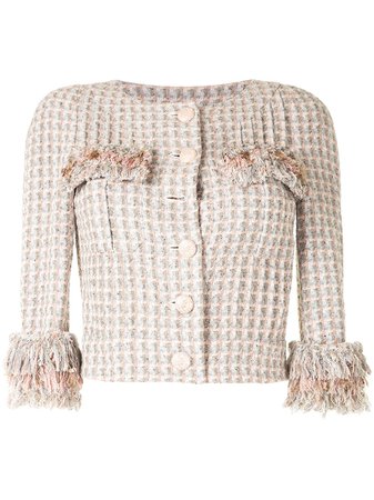 Shop pink Chanel Pre-Owned cropped tweed jacket with Express Delivery - Farfetch