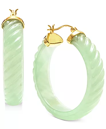 Macy's Dyed Jade (8 x 38mm) Medium Hoop Earrings in 14k Gold-Plated Sterling Silver
