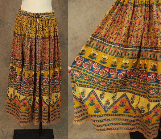 Vintage 1980s India Cotton Skirt 80s Boho Floral Maxi Skirt | Etsy