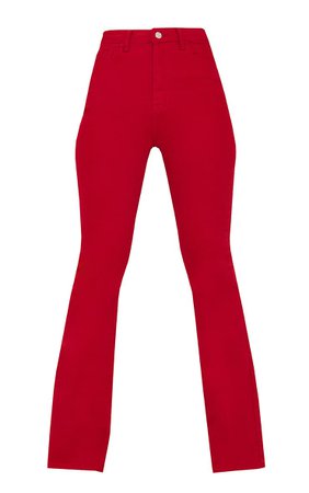 Red 5 Pocket Stretch Flare Jean | Denim | PrettyLittleThing USA