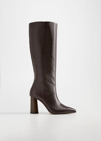 Leather boots with tall leg - Women | Mango USA brown