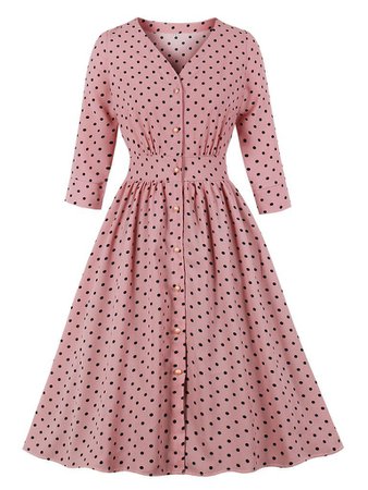 Pink Polka Dot V Neck 50s Dress – Jolly Vintage