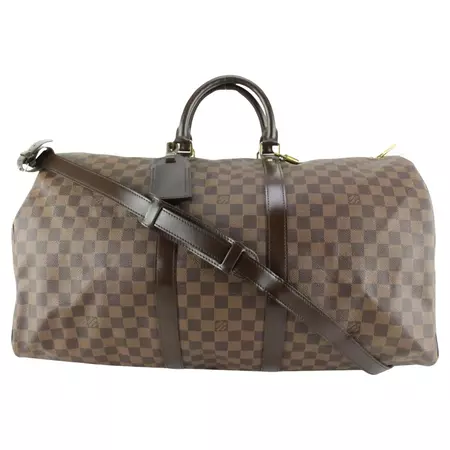 Louis Vuitton Damier Ebene Keepall Bandouliere 55 Duffle with Strap 51lk715s For Sale at 1stDibs