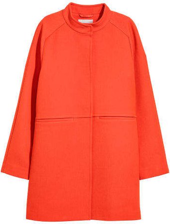 Short Wool-blend Coat - Orange