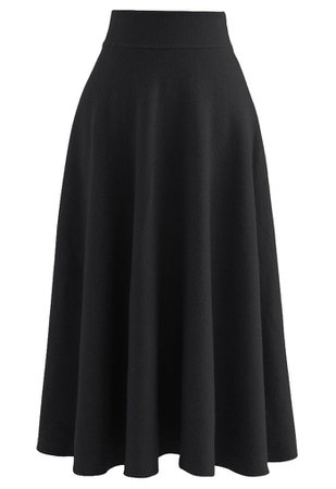 Fuzzy Soft Knit A-Line Midi Skirt in Black - Retro, Indie and Unique Fashion