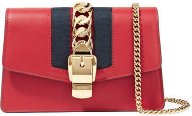 Sylvie Mini Chain-embellished Leather Shoulder Bag - Red