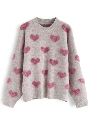 Contrast Color Fuzzy Hearts Knit Sweater - Retro, Indie and Unique Fashion