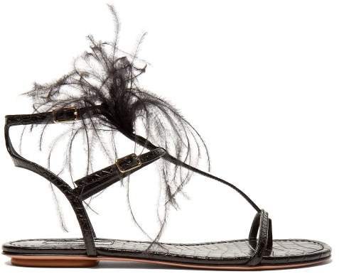Ponza Feather Embellished Leather Sandals - Womens - Black