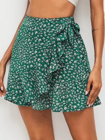 Black Friday 2020 | Ditsy Floral Print Tie Side Wrap Skirt | SHEIN USA