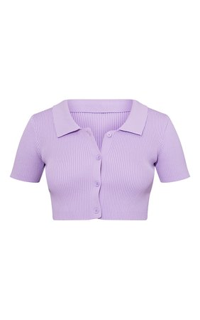 Lilac Rib Collared Knit Short Sleeve Cardigan | PrettyLittleThing USA